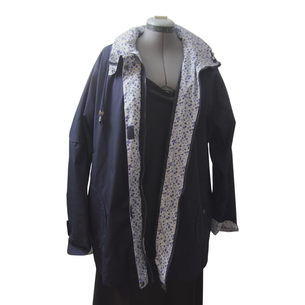 Blair 2XL Navy Rain Jacket Hidden Hood Floral Trim - Picture 6 of 16